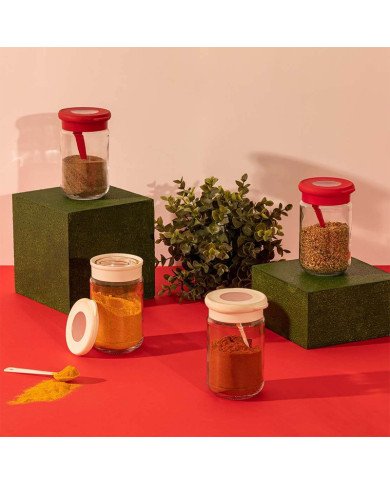 Pot à Épices en Verre avec cuillère 380cc -QLUX Pot à Épices en Verre avec cuillère 380cc -QLUX