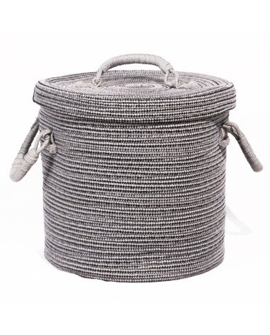 Panier à linge en corde tressée Ø 30cm avec couvercle