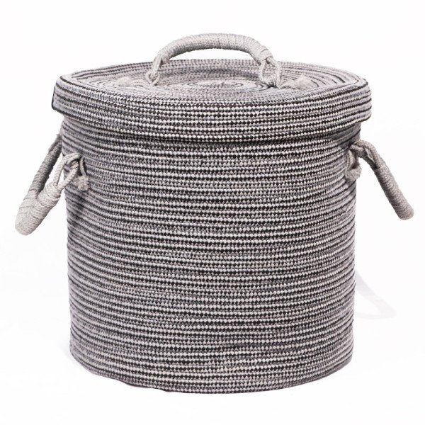 Panier à linge en corde tressée Ø 30cm avec couvercle
