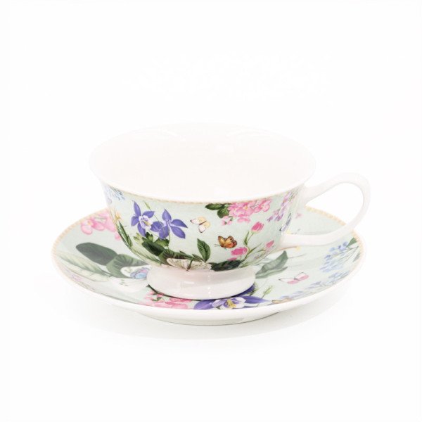 Coffret Tasse + Sous-Tasse à Thé Roméo/Fleur Céramique Coffret Tasse + Sous-Tasse à Thé Roméo/Fleur Céramique