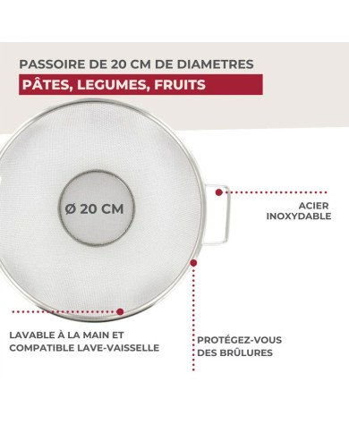 Passoire Tamis Inox 20cm avec poignée - FACKELMANN Passoire Tamis Inox 20cm avec poignée - FACKELMANN