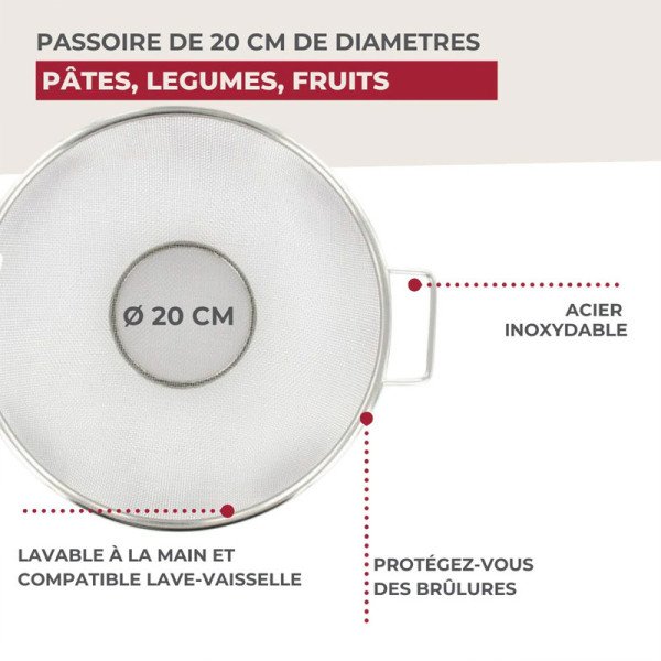 Passoire Tamis Inox 20cm avec poignée - FACKELMANN