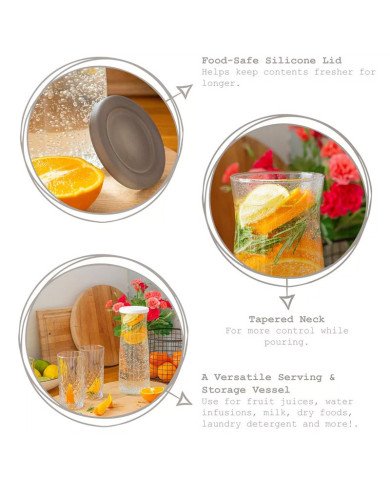 Carafe en Verre avec Couvercle Hermétique 1L - Design Moderne - Idéale Carafe en Verre avec Couvercle Hermétique 1L - Design Moderne - Idéale