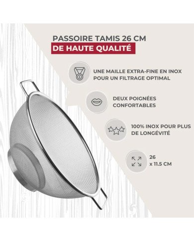 Passoire Tamis Inox 26cm avec poignée - FACKELMANN Passoire Tamis Inox 26cm avec poignée - FACKELMANN