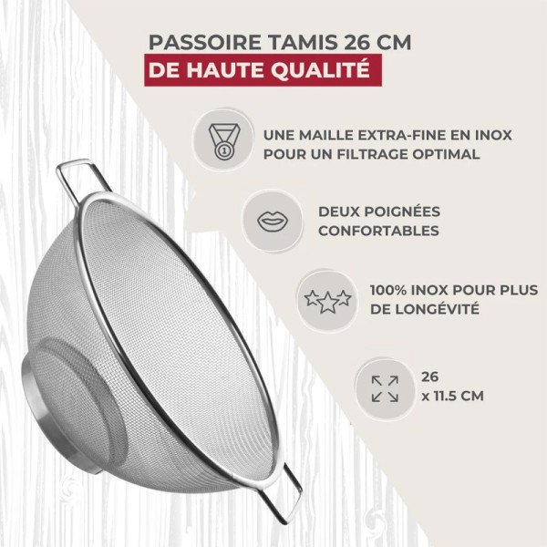Passoire Tamis Inox 26cm avec poignée - FACKELMANN Passoire Tamis Inox 26cm avec poignée - FACKELMANN