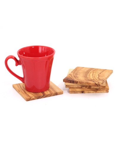 Lot de 6 Sous-tasses carrées en Bois d’Olivier - Artisanat Tunisien
