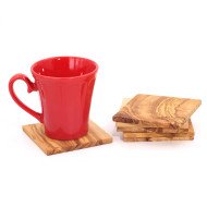 Lot de 6 Sous-tasses carrées en Bois d’Olivier - Artisanat Tunisien