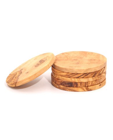 Lot de 6 Sous-tasses rondes en Bois d’Olivier - Artisanat Tunisien Authentique