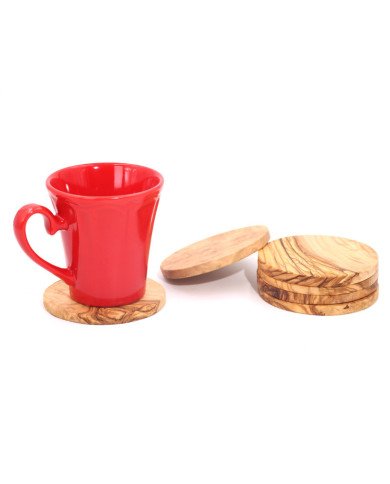 Lot de 6 Sous-tasses rondes en Bois d’Olivier - Artisanat Tunisien
