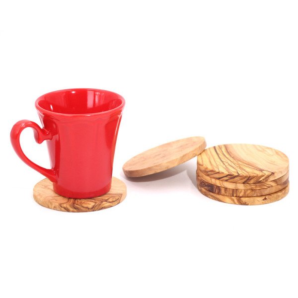 Lot de 6 Sous-tasses rondes en Bois d’Olivier - Artisanat Tunisien Lot de 6 Sous-tasses rondes en Bois d’Olivier - Artisanat Tunisien