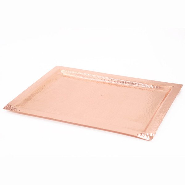 Plateau rectangulaire en cuivre martelé avec cloche 40x30 cm – Élégance et raffinement - Artisanale et Élégante