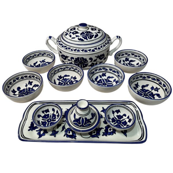 Service à soupe en céramique artisanale bleu et blanc 11pcs Service à soupe en céramique artisanale bleu et blanc 11pcs
