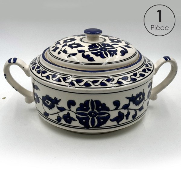 Service à soupe en céramique artisanale bleu et blanc 11pcs