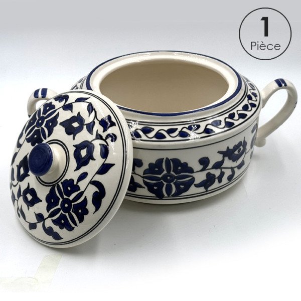Service à soupe en céramique artisanale bleu et blanc 11pcs