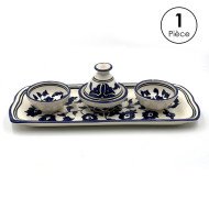 Service à soupe en céramique artisanale bleu et blanc 11pcs