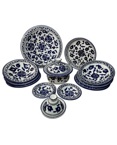 Service à Couscous en céramique artisanale bleu et blanc 12pcs Service à Couscous en céramique artisanale bleu et blanc 12pcs