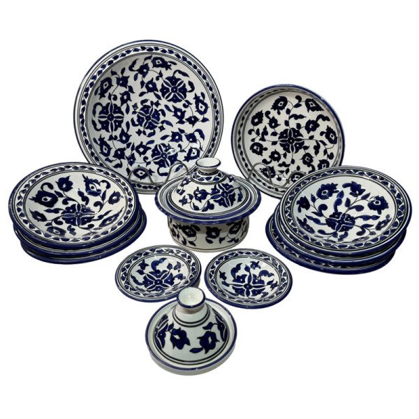 Service à Couscous en céramique artisanale bleu et blanc 12pcs Service à Couscous en céramique artisanale bleu et blanc 12pcs