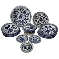 Service à Couscous en céramique artisanale bleu et blanc 12pcs