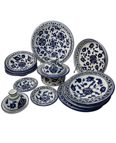 Service à Couscous en céramique artisanale bleu et blanc 12pcs Service à Couscous en céramique artisanale bleu et blanc 12pcs