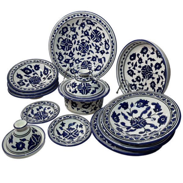 Service à Couscous en céramique artisanale bleu et blanc 12pcs Service à Couscous en céramique artisanale bleu et blanc 12pcs