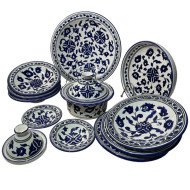 Service à Couscous en céramique artisanale bleu et blanc 12pcs