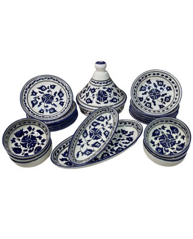 Service à Table Royal en céramique artisanale bleu et blanc 21pcs Service à Table Royal en céramique artisanale bleu et blanc 21pcs