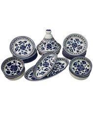 Service à Table Royal en céramique artisanale bleu et blanc 21pcs