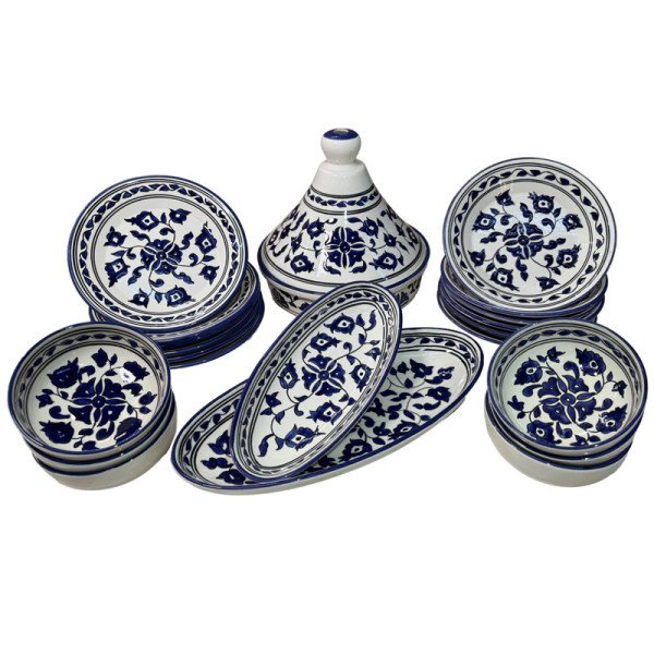 Service à Table Royal en céramique artisanale bleu et blanc 21pcs Service à Table Royal en céramique artisanale bleu et blanc 21pcs