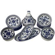 Service à Table Royal en céramique artisanale bleu et blanc 21pcs