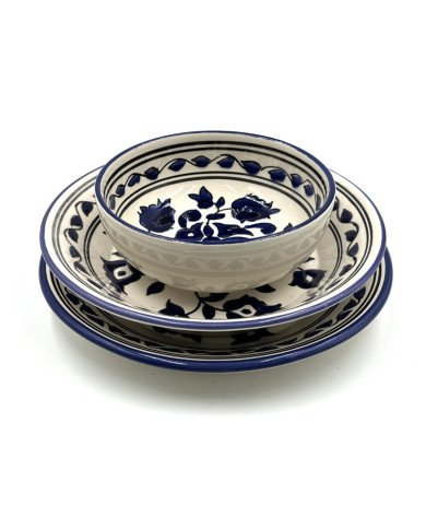 Service à Table Royal en céramique artisanale bleu et blanc 21pcs Service à Table Royal en céramique artisanale bleu et blanc 21pcs