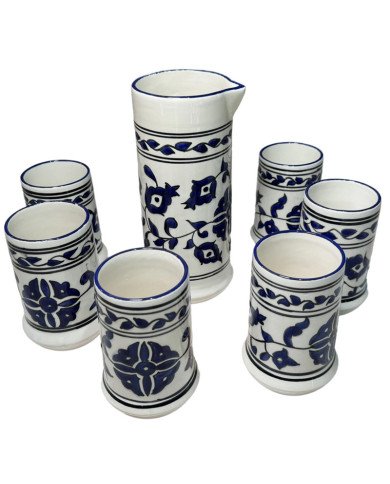 Service à Eau en céramique artisanale bleu et blanc 7pcs Service à Eau en céramique artisanale bleu et blanc 7pcs