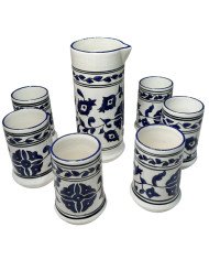 Service à Eau en céramique artisanale bleu et blanc 7pcs