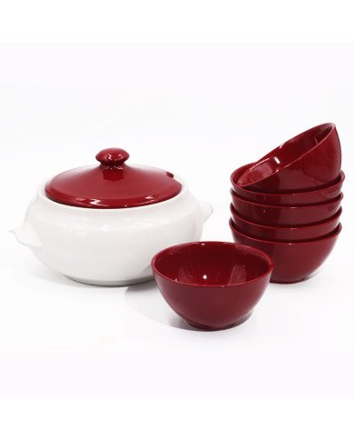 Service à soupe 7 pièces en céramique en Blanc et Rouge Service à soupe 7 pièces en céramique en Blanc et Rouge