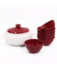 Service à soupe 7 pièces en céramique en Blanc et Rouge