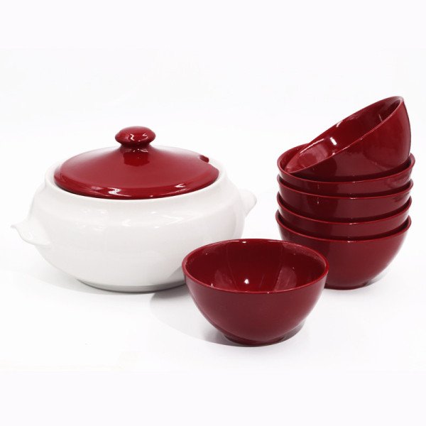 Service à soupe 7 pièces en céramique en Blanc et Rouge Service à soupe 7 pièces en céramique en Blanc et Rouge