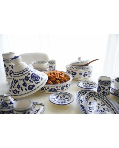 Service à soupe en céramique artisanale bleu et blanc 11pcs Service à soupe en céramique artisanale bleu et blanc 11pcs