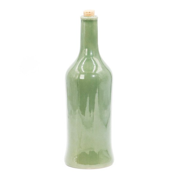 Bouteille pour Huile en céramique Vert Brillant avec bouchon en liège 1 Litre – Design élégant et pratique