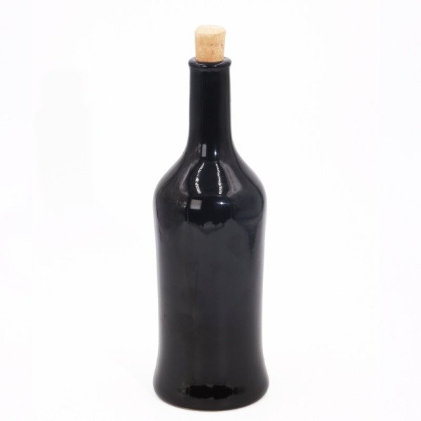 Bouteille pour Huile en céramique Noir Brillant avec bouchon en liège 1 Litre – Design élégant et pratique