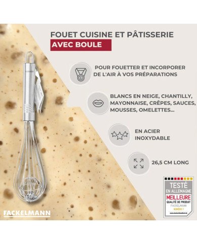 Fouet de cuisine et pâtisserie en inox avec bille 27cm Nirosta - FACKE Fouet de cuisine et pâtisserie en inox avec bille 27cm Nirosta - FACKE