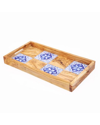 Plateau à Servir en Bois et Céramique 40x20cm – Design Artisanal Plateau à Servir en Bois et Céramique 40x20cm – Design Artisanal