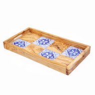 Plateau à Servir en Bois et Céramique 40x20cm – Design Artisanal