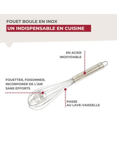 Fouet de cuisine et pâtisserie en inox avec bille 27cm Nirosta - FACKE Fouet de cuisine et pâtisserie en inox avec bille 27cm Nirosta - FACKE