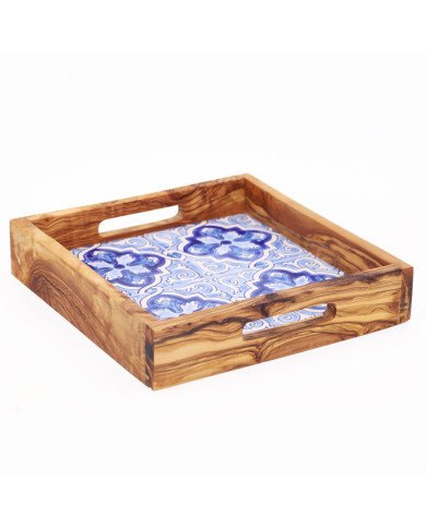 Plateau à Servir en Bois et Céramique 20x20cm – Design Artisanal Plateau à Servir en Bois et Céramique 20x20cm – Design Artisanal