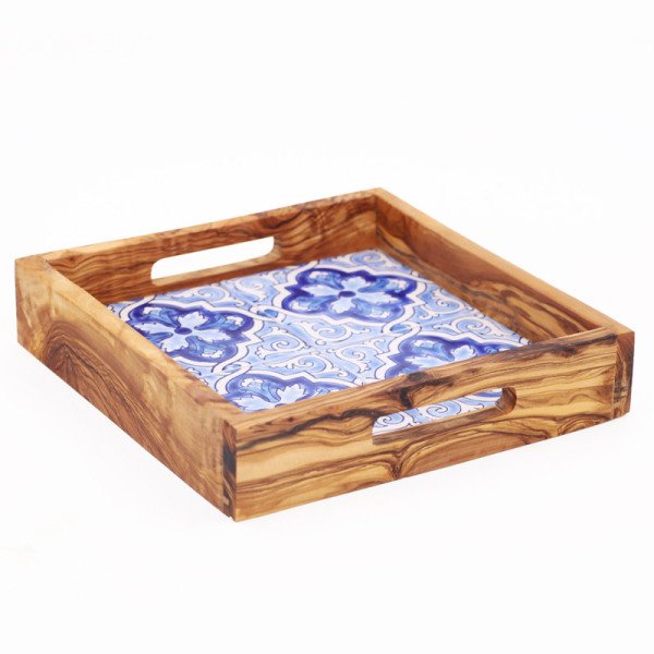 Plateau à Servir en Bois et Céramique 20x20cm – Design Artisanal Plateau à Servir en Bois et Céramique 20x20cm – Design Artisanal