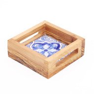 Plateau à Servir en Bois et Céramique 10x10cm – Design Artisanal