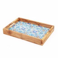 Plateau à Servir en Bois et Céramique 30x20cm – Design Artisanal