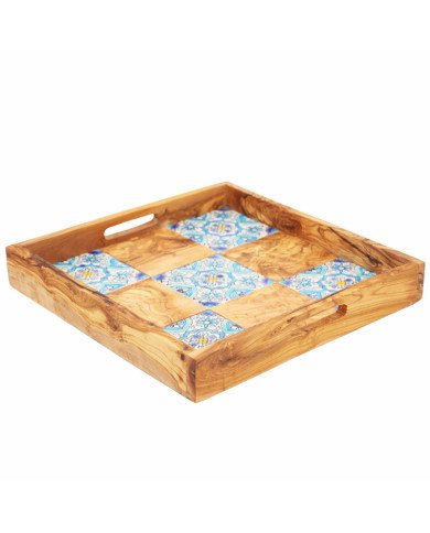 Plateau à Servir en Bois et Céramique 30x30cm – Design Artisanal Plateau à Servir en Bois et Céramique 30x30cm – Design Artisanal