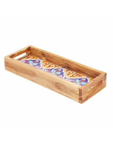 Plateau à Servir en Bois et Céramique 30x10cm – Design Artisanal Plateau à Servir en Bois et Céramique 30x10cm – Design Artisanal