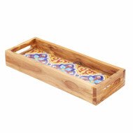 Plateau à Servir en Bois et Céramique 30x10cm – Design Artisanal