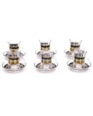 Service de 6 Verres à Thé 80ml - Verres et sous-tasses décorés 12pcs- ARAMORO